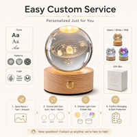 Boule de cristal 3D haut de gamme, vente en gros, OEM, rechargeable, alimentée par prise, gravée au laser, veilleuse LED pour chambre à coucher, bureau, cadeau, décoration