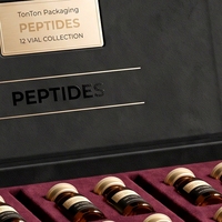 Boîte rigide noire personnalisée pour flacons de peptides, 12 flacons, logo estampé à chaud en feuille de satin
