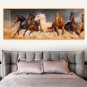 Dipinto Panoramico in Porcellana Cristallina con Sei Cavalli in Corsa - 80x30cm per Arredamento Soggiorno - Product Image 1