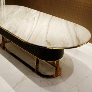 Ensemble de table à manger en marbre de design italien de luxe, 8 places, avec pieds en métal - Product Image 3