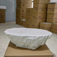 Table basse en travertin naturel à bords bruts, table centrale en pierre irrégulière, table basse design Wabi Sabi pour la maison et le salon