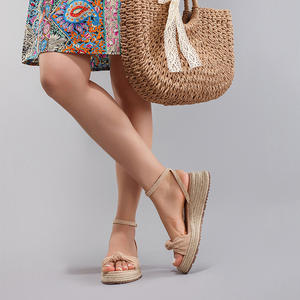 Sandali con tacco a onda in corda di canapa, nuovo stile estivo 2026, con fiocco in lino, eleganti e con tacco alto, perfetti per l'uso all'aperto - Product Image 4