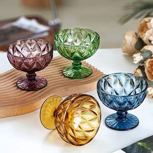 Cristal de luxe <span class=keywords><strong>en</strong></span> relief 300ML tasses à Dessert à pieds colorés Vintage diamant Base lourde bol de service crème glacée salade bol <span class=keywords><strong>en</strong></span> <span class=keywords><strong>verre</strong></span> - Product Image 6