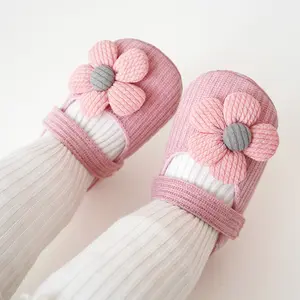 Baby Mädchen Schuhe Gestrickte Blume Anti-Slip Baumwolle Weiche Sohle Neugeborenen Erste Wanderer Kleinkind Casual Krippe Schuhe 0-24months