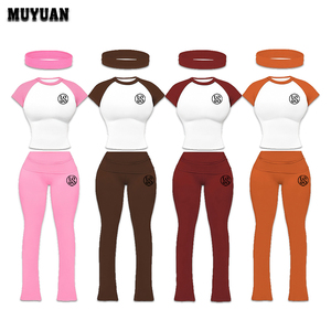 Conjunto de 2 Piezas Esencial para el Verano, Personalizado, para Mujer, Transpirable, de Algodón y Elastano, Top de Manga Corta y Pantalones Largos con Diadema, OEM 2026 - Product Image 1