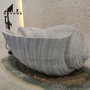 QUYANG edificio moderno Design bagno decorativo in pietra naturale vasca da bagno indipendente in marmo conchiglia vasca da bagno - Product Image 1