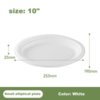 Plato Ovalado de Bagazo Biodegradable de 10 Pulgadas Directo de Fábrica, Contenedor Clásico Ecológico Desechable para Alimentos, Ideal para Eventos
