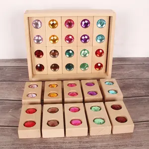 Montessori Jewel Domino Wooden Rainbow Gem Blocks Loose Parts Imagination Play Mandala Toys