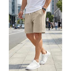 FOXA Men's Cable Knit Sweat Shorts 7.5 Inseam Elastic Waist Breathable <b>Lounge</b> Shorts With Pockets For Summer Vacation - Product Image 2