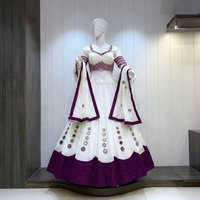 Gaun Salwar Kameez Tradisional India Pakistan untuk Wanita, Panjang hingga Lutut, Katun Bersulam, Model Longgar, Pakaian Pernikahan