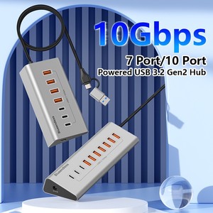 Aluminium 10Gbps <strong>USB</strong>-A 10Gbps <strong>USB</strong>-C Hub 7-Ports 10-Ports Data Sync USB3.2 <strong>USB</strong> 3.2 Type C Hub Splitter 12V/3A Power <strong>Adapter</strong> - Product Image 3