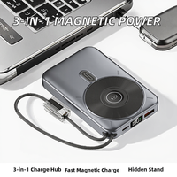 Batterie externe sans fil magnétique 10000mAh en alliage d'aluminium et plastique, charge rapide Type-C, haute capacité, support rapide 2-en-1