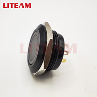 Sakelar Tekan Logam 19mm Momentary Hitam, Bodi Pendek, Tipis, Tahan Air, Ultra Tipis, 3V-6V, LED RGB Beriluminasi