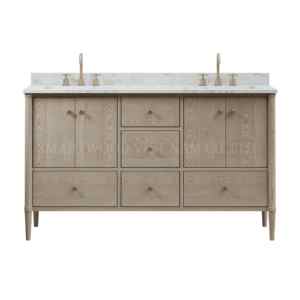 Lavabo de porcelana LED Gabinete de baño tradicional Piso de madera contrachapada de madera maciza de pie Roble gris pintado Diseño ecológico - Product Image 1