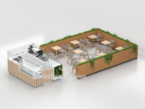 Décoration de comptoir de café en bois et herbe verte Offre Spéciale de comptoir de bar de café idée de conception de stand de boisson au détail - Product Image 3