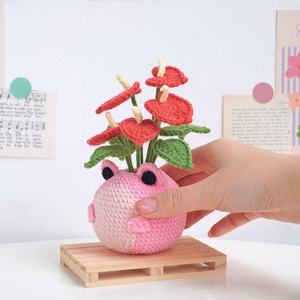 Kaiyue grazioso Kit di fiori artificiali all'uncinetto traballa decorazione Froggy fiori in vaso in maglia Bouquet Crochet - Product Image 6