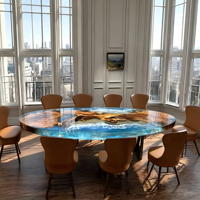Table de salle à manger ronde en résine époxy motif vague océanique, table d'art faite à la main pour la maison, la villa, la salle à manger