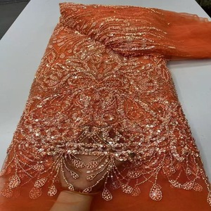 Tessuto in Pizzo con <span class=keywords><strong>Paillettes</strong></span> e Perline Ricamate, Stile Europeo e Americano, Lussuoso Tessuto in Rete per Abiti da Sposa e da Sera, Motivo Floreale - Product Image 1