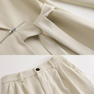 Conjunto Profesional de Primavera/Otoño para Mujer, Color Liso, Mangas Largas y Cortas, Blusa con Botones, Pantalón de Pierna Ancha - Product Image 6