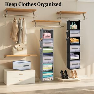 Organiseur de placard suspendu à 6 niveaux 33x15x85cm avec tiroirs et poches pour le rangement des vêtements, utilisation en chambre - Product Image 2