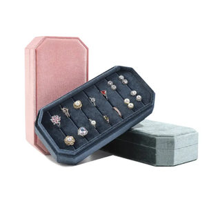 Customized Logo Luxury Velvet Earring Ring <b>Jewelry</b> Box Multiple Rings <b>Jewelry</b> Display <b>Tray</b> Packaging Storage Box - Product Image 3