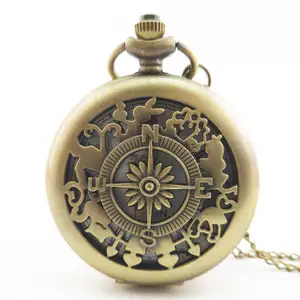 Nueva moda bronce cuarzo reloj de bolsillo collar reloj joyería antigua número árabe colgante cadena reloj de bolsillo