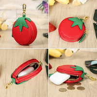 Pochette à monnaie zippée en cuir pleine fleur véritable, forme fruit personnalisée, mini pochette de rangement portable pour écouteurs, rouge à lèvres et monnaie