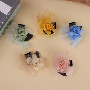 Korean Style Fabric Hair <b>Clip</b> With Mesh Flower 7Cm Handmade Daily Wear Hair Accessories - Product Image 1