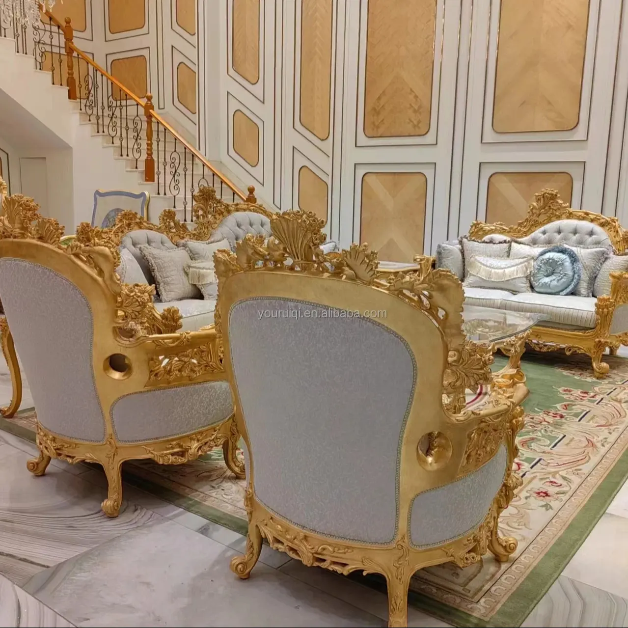 Set di divani in legno massello barocco intagliato a mano stile classico europeo