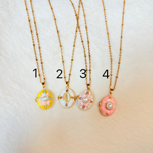 Collane con Ciondolo Ovale N77Y in Ottone Placcato Oro, Medaglioni Apribili per Foto, Decorati con Smalto e Perle Finte, Gioielli per Uso Quotidiano - Product Image 5