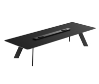Table de conférence rectangulaire moderne pour bureau avec canal de gestion des câbles central et pieds en métal, bureau de salle de réunion