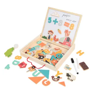 Mainan kotak edukasi anak-anak, mainan Puzzle perjalanan magnetik DIY, permainan kartu kayu anak orang tua portabel interaktif