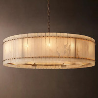 Lustre en pierre naturelle artistique avec cuivre pur, LED rétro, abat-jour doré, luxueux pour salon, salle à manger et bar.