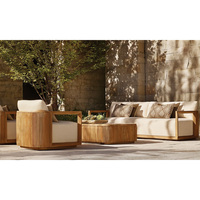 Ensemble de salon de jardin de style moderne, sièges rembourrés confortables pour patio, meubles en teck massif résistant aux intempéries, ensemble de canapés d'extérieur
