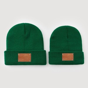 Mùa thu mùa đông ấm áp Mũ len brimless thiết kế tùy chỉnh logo màu rắn CHA mẹ-con đan Mũ da trống khuyến mại cap - Product Image 3