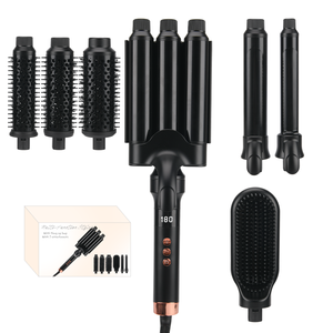PRITECH bãi biển Waver dài thùng uốn sắt đặt bàn chải không khí điện 3 Thùng tóc sắt chuyên nghiệp 5 trong 1 tóc Curler - Product Image 1