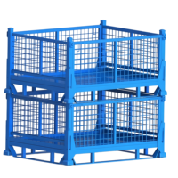 Conteneur de stockage industriel en métal pliable et empilable pour entrepôt, cage de stockage de marchandises en treillis métallique