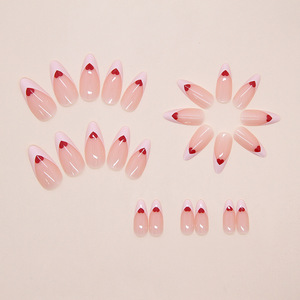 24 <span class=keywords><strong>faux</strong></span> ongles en acrylique de haute qualité avec colle, motif cœur <span class=keywords><strong>rouge</strong></span> <span class=keywords><strong>et</strong></span> style français <span class=keywords><strong>blanc</strong></span>, pour doigts - Product Image 4