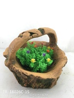 Pot de fleurs décoratif rustique fait main en résine, peint à la main, imitation écorce d'arbre, grenouille, pierre, pour jardin et patio extérieur