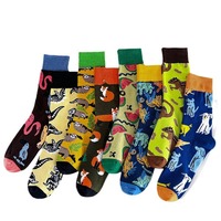 Chaussettes fantaisie amusantes en polyester respirantes et jetables pour hommes, motif animalier, collection automne, vente en gros