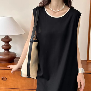 Elegante abito con collo a U in misto lino per le donne solido senza maniche Casual <span class=keywords><strong>moda</strong></span> stampa digitale on-line fornitore all'ingrosso - Product Image 4