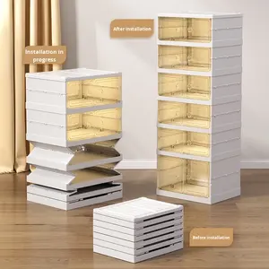 خزانة تخزين أحذية بلاستيكية شفافة قابلة للطي بدون حاجة للتركيب بالجملة - Product Image 1