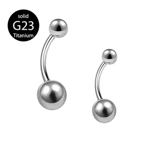 YW G23 Titanium Navel Bars Piercing Belly Rings Body Jewelry Sexy Smooth Ball Belly Piercing for Women Girls