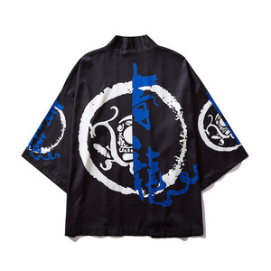 Kimono de mode japonaise Harajuku 2023, blanc et noir, cardigan pour hommes et femmes, chemisier Haori <span class=keywords><strong>Obi</strong></span>, vêtements asiatiques, samouraï - Product Image 5