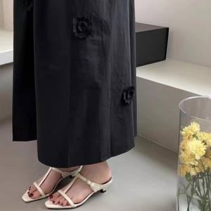 Sandalias de verano de una sola tira de seda satinada, sandalias de tacón alto estilo europeo, elegantes y modernas sandalias de tacón grueso para mujer - Product Image 5