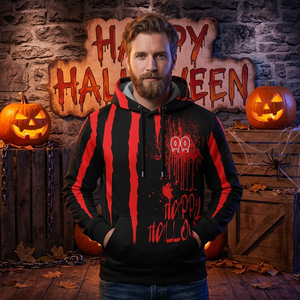 <span class=keywords><strong>Felpa</strong></span> con Cappuccio Personalizzata <span class=keywords><strong>Nera</strong></span>, Rossa e Bianca, Design 3D Spaventoso con Sangue per Halloween, Casual per la Festa di Halloween - Product Image 1