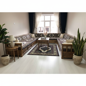 Juego de sala de estar en forma de U de madera maciza con funda de sofá de madera de almacenamiento y muebles-para decoración del hogar - Product Image 3