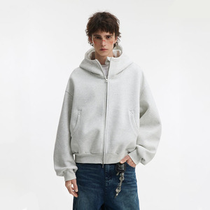 High Quality Winter Streetwear 350 Gsm 100% Cotton Boxy Heavy Weight Fleece Custom Oversized Print Plain Dyed Zip Hoodie - Product Image 1