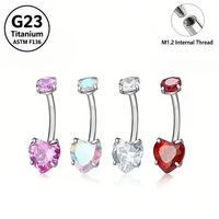 Anneau de nombril en titane ASTM F136 Aqua Heart Double CZ, barbell incurvé, bijou de piercing pour nombril, style boutique, look plage estival