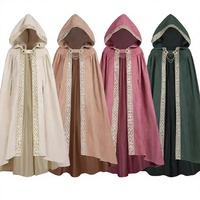 Jubah Berkerudung Bergaya Retro Pastoral dengan Pinggiran Pita, Kostum Anime Abad Pertengahan Renaisans, Jaket Cosplay Pesta Karnaval, TV/Film